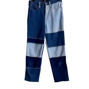 Hollister Two Tone Blue Patchwork Ultra High-Rise Straight Stretch Jeans Wmn. 28